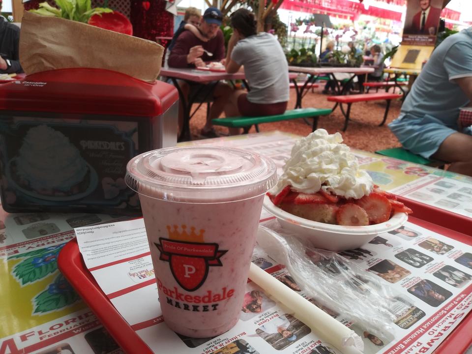An order of strawberry shortcake and a strawberry milkshake is recommended at Parkesdale Farms Market in Plant City.