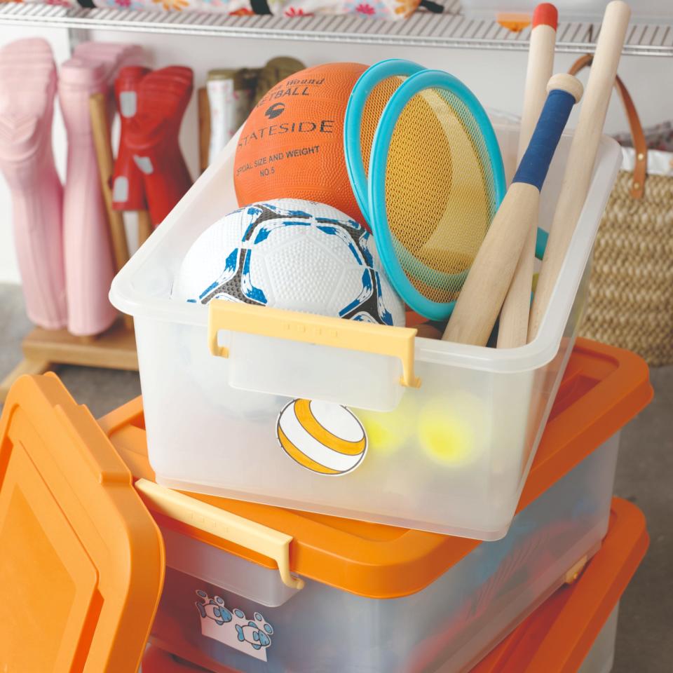 Storage boxes filled with toys