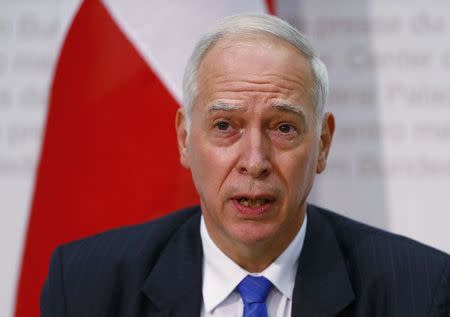 Newly appointed EU negotiator Jacques de Watteville speaks to the media during a news conference after the weekly meeting of the Federal Council in Bern, Switzerland August 12, 2015. REUTERS/Ruben Sprich