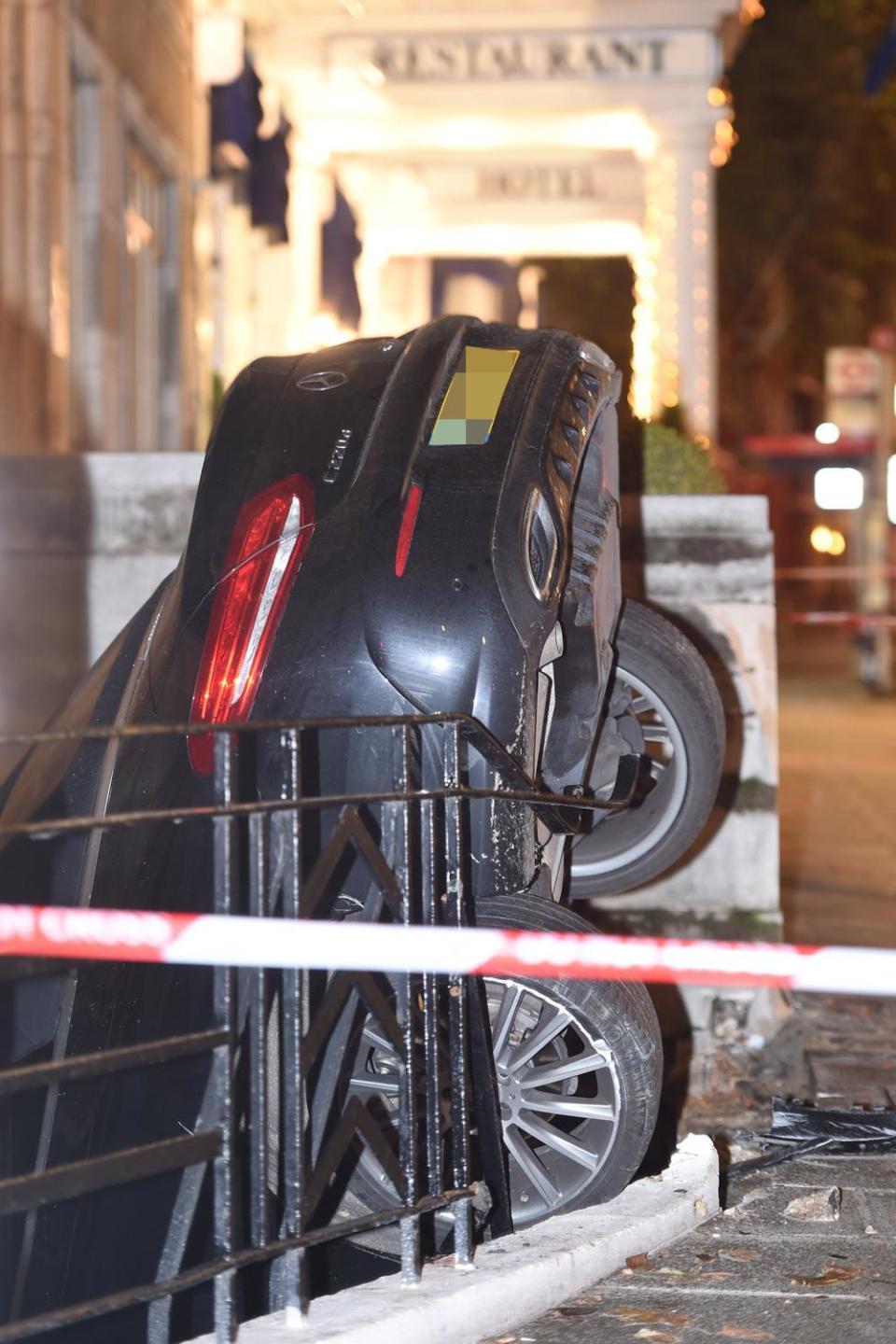 The car plunged into a basement recess in the West End