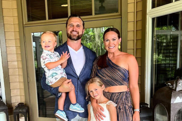 Kara Keough Bosworth photographed with her husband and their two children.