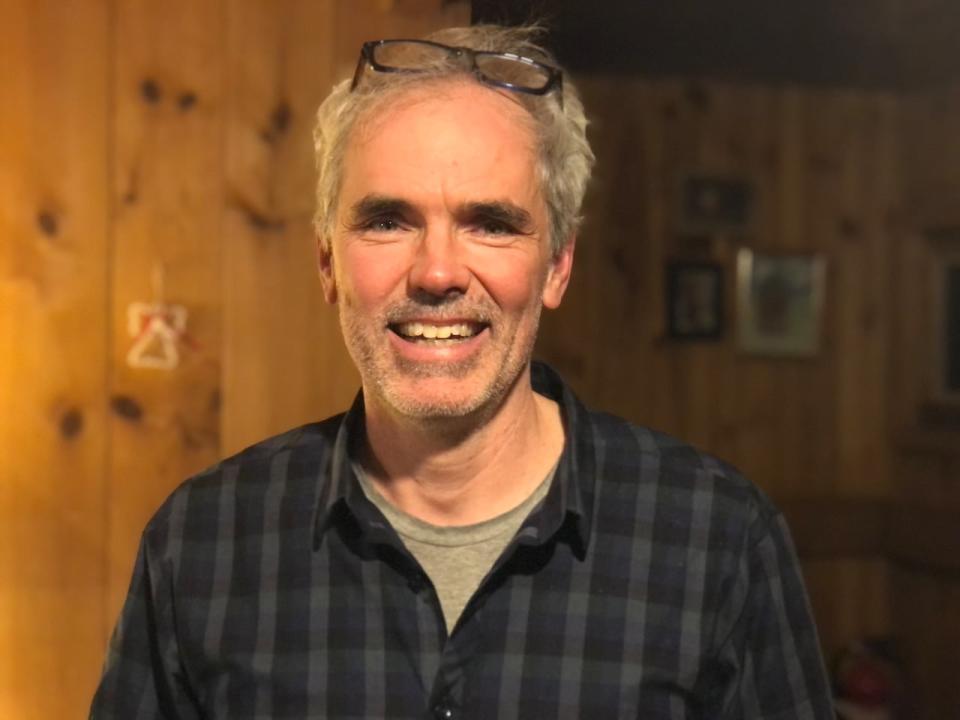 Frame Lake candidate Spencer Tracy at his home in Yellowknife on election night, Nov. 14, 2023.