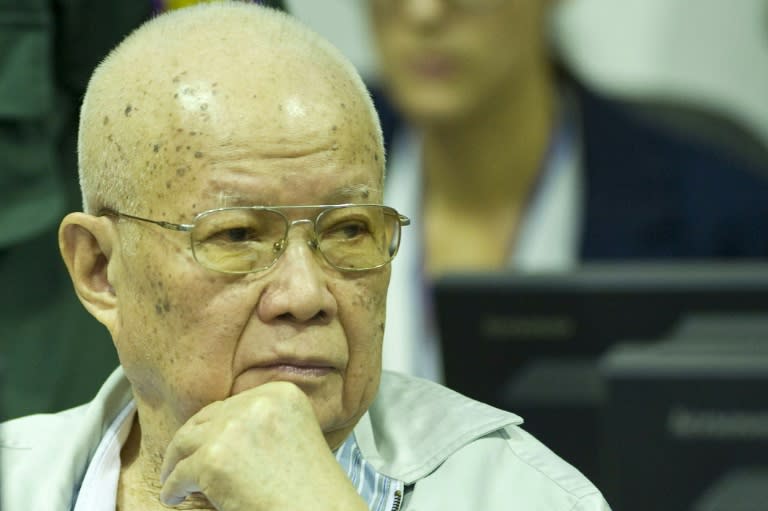 Former Khmer Rouge head of state Khieu Samphan sits in the courtroom at the Extraordinary Chambers in the Courts of Cambodia (ECCC) in Phnom Penh, on July 2, 2015