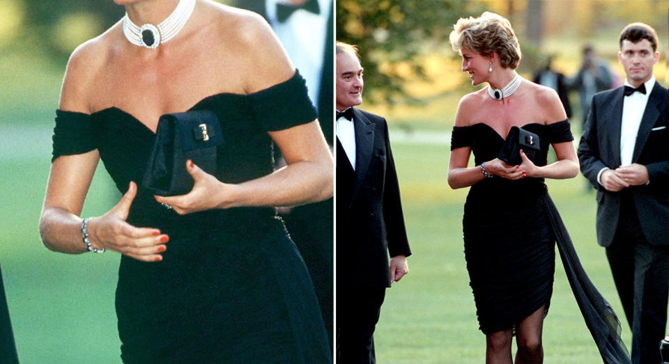 Princess Diana wearing the Revenge Dress at the Serpentine in 1994