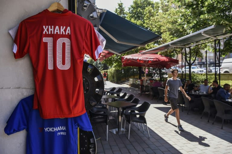 Granit Xhaka jerseys are on sale in the Kosovo capital Pristina