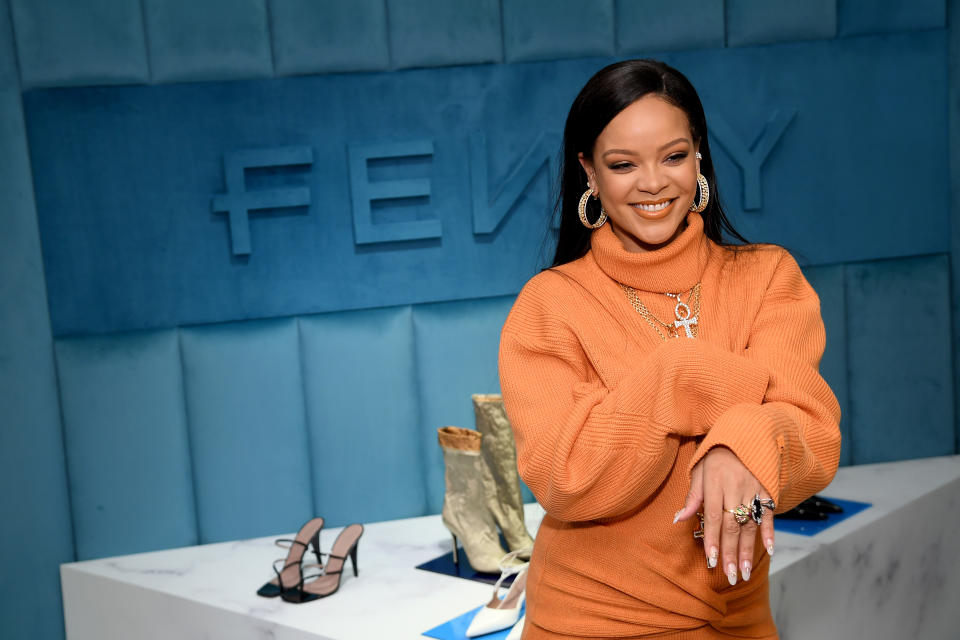 NEW YORK, NEW YORK - FEBRUARY 07: Robyn Rihanna Fenty and Linda Fargo celebrate the launch of FENTY at Bergdorf Goodman at Bergdorf Goodman on February 07, 2020 in New York City. (Photo by Dimitrios Kambouris/Getty Images for Bergdorf Goodman)