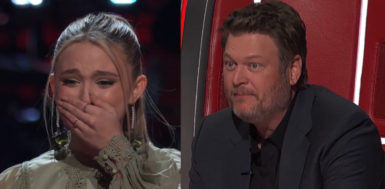 Blake Shelton makes a tough choice between Mary Kate Connor, and her Battles Rounds partner, Kylee Dayne, on 'The Voice.' (Photos: NBC)