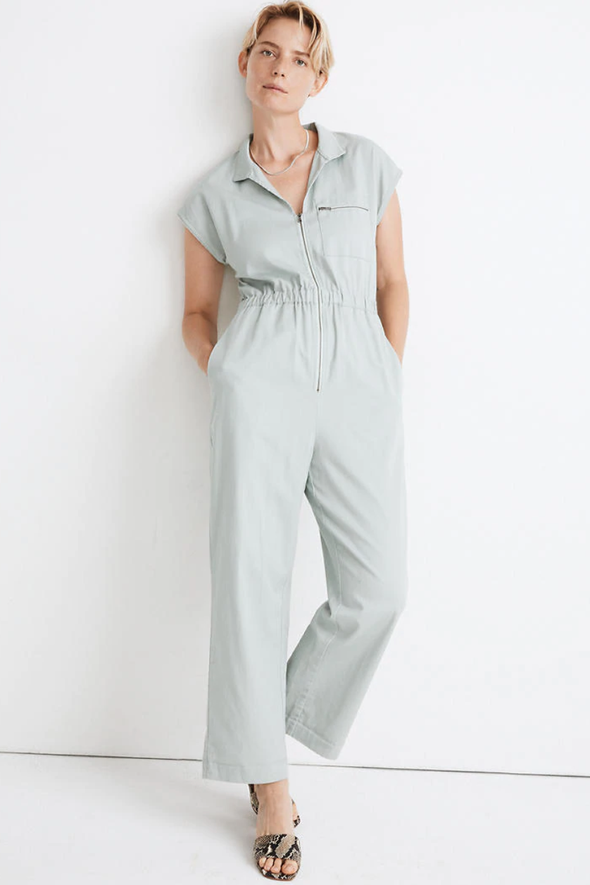 6) Short-Sleeve Zip-Pocket Coverall Jumpsuit