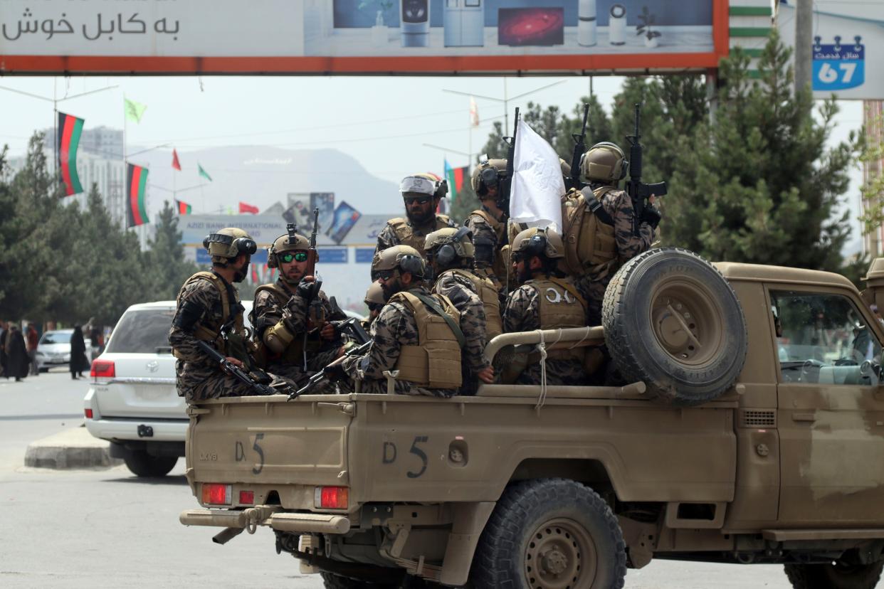 Taliban special force fighters arrive inside the Hamid Karzai International Airport after the U.S. military's withdrawal, in Kabul, Afghanistan, Tuesday, Aug. 31, 2021. The Taliban haven't obtained $80 billion or more in U.S. military equipment despite claims this week from social media users and political figures including Sen. Marsha Blackburn, Rep. Lauren Boebert and former President Donald Trump. 