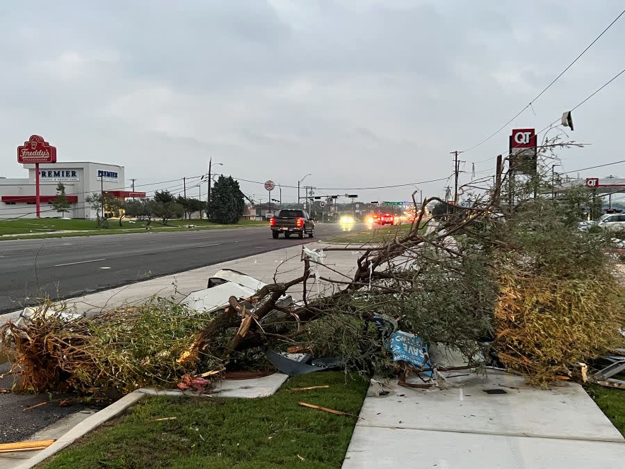 Storm damage in Temple, Texas from a tornado that moved through the area on May 22, 2024 (KXAN Photo/Todd Bailey)