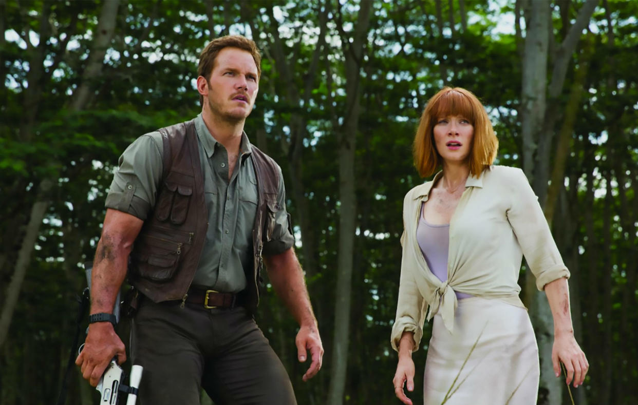 Chris Pratt and Bryce Dallas Howard in Jurassic World (Credit: Universal)