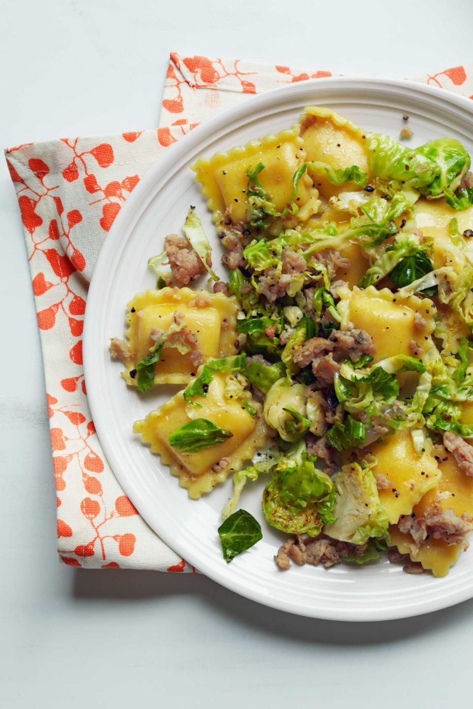 Ravioli with Sausage and Brussels Sprouts