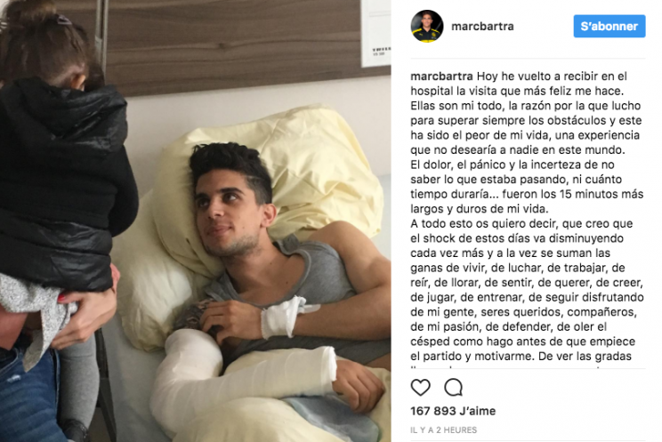 Bartra est revenu sur l’attaque du bus sur Instagram.