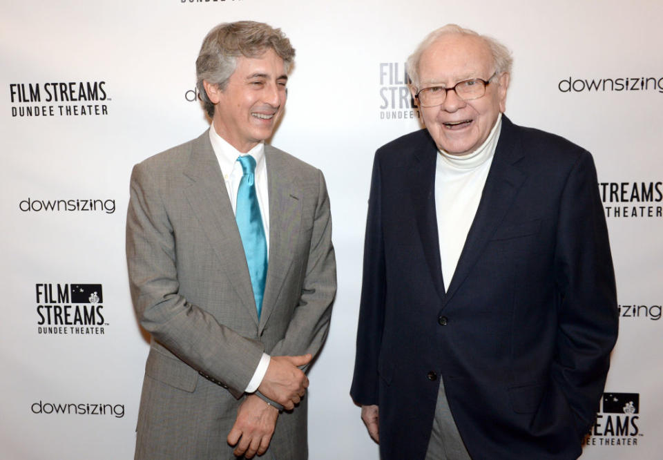 Alexander Payne and Warren Buffett at a film screening on December 2015, Omaha, US. <em>Photo: Steven Branscombe/Getty Images for Paramount Pictures</em>