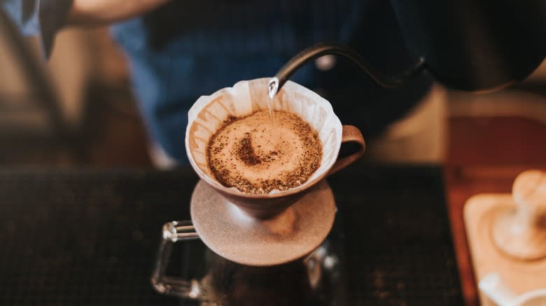 water flowing into pour-over cup