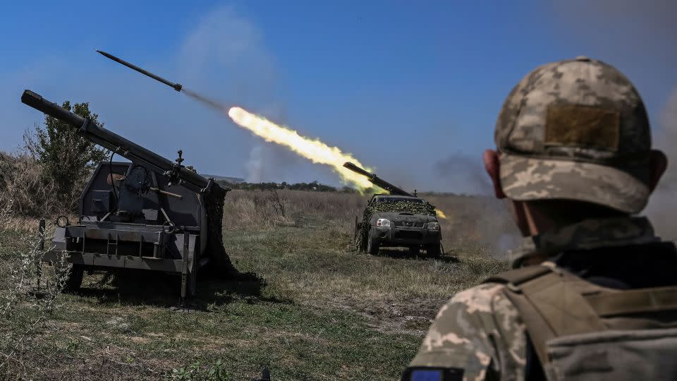 Ukrainian troops launch rockets near the front line in Zaporizhzhia region. - Viacheslav Ratynskyi/Reuters