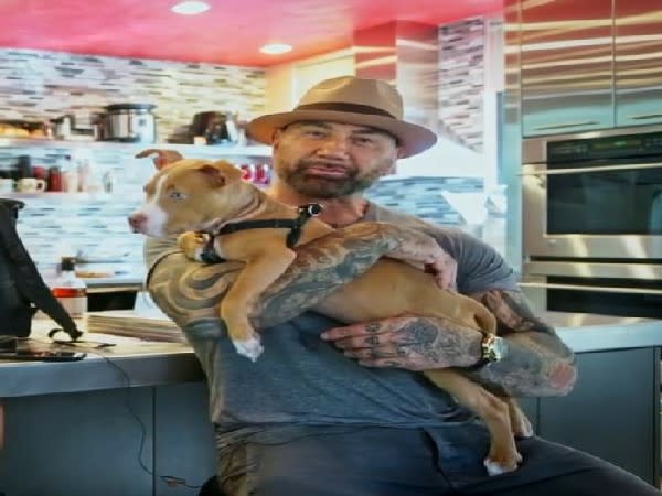 Dave Bautista with the puppy (Image Source: Instagram)