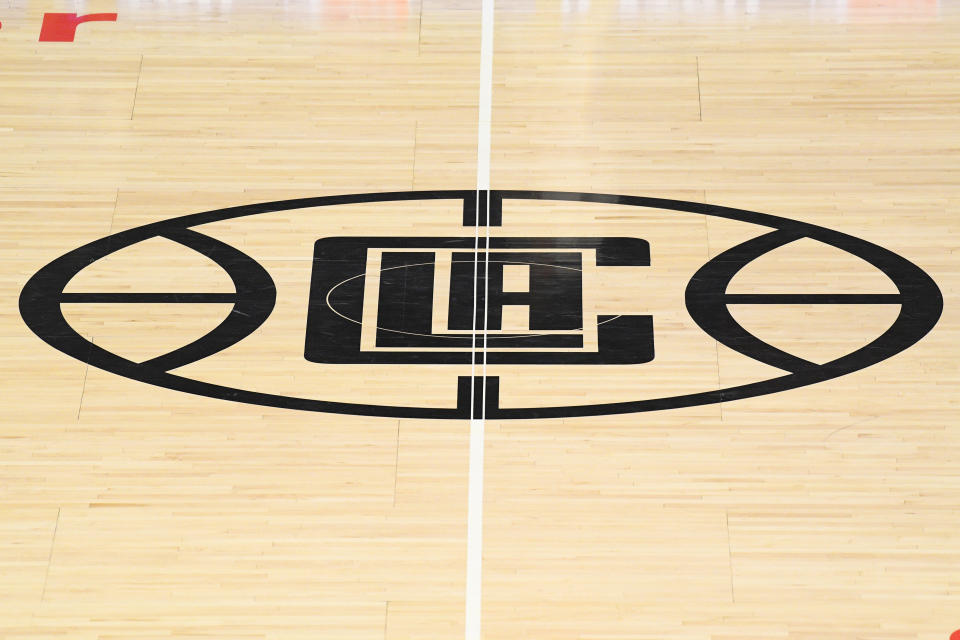 The Los Angeles Clippers logo at the Staples Center