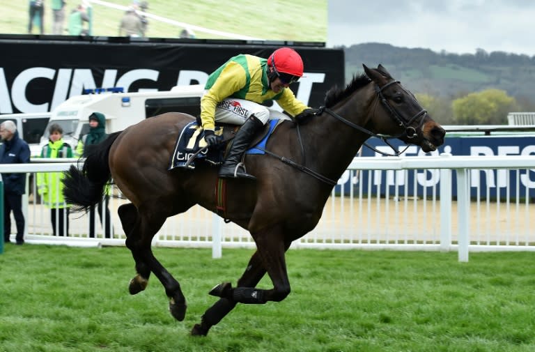 Jockey Robbie Power rides Sizing John to Gold Cup victory on the final day of the Cheltenham Festival meeting at Cheltenham Racecourse in Gloucestershire, south-west England, on March 17, 2017