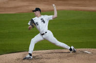 Chicago White Sox relief pitcher Garrett Crochet throws to a Chicago Cubs batter during the fifth inning of a baseball game in Chicago, Saturday, Sept. 26, 2020. (AP Photo/Nam Y. Huh)