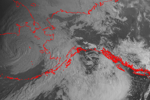 A NWS satellite view of the storm that Alaska is preparing for in the Bering Strait. (NOAA)