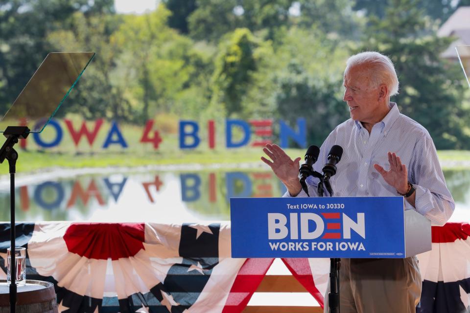 Joe Biden campaigns in Prole, Iowa, on Aug. 20, 2019.