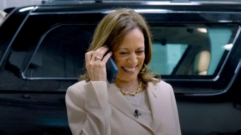 Vice President Kamala Harris speaks on the phone with former President Barack Obama and former first lady Michelle Obama as the Obamas endorse Harris as the Democratic presidential candidate.