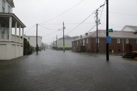 Aiken Street is flooded during Hurricane Dorian in Charleston