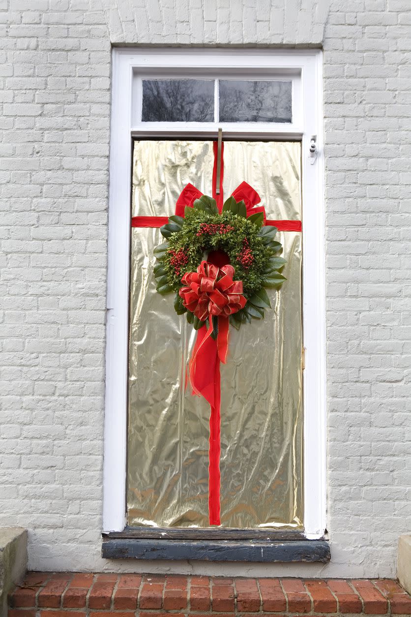 wrapped christmas door