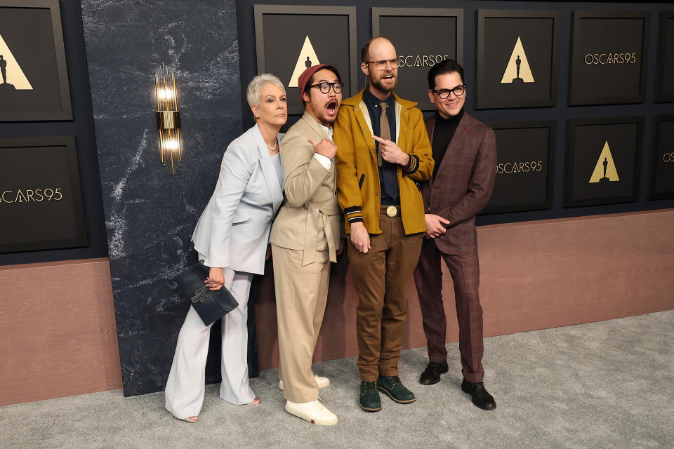 Jamie Lee Curtis, Daniel Kwan, Daniel Scheinert, and Jonathan Wang attend the 95th Annual Oscars Nominees Luncheon - Credit: WireImage,