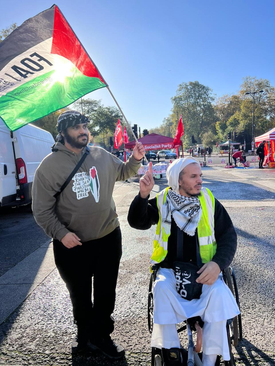 Brahim Ben (right) says he is at the protest ‘for peace’ (Zander Butler)