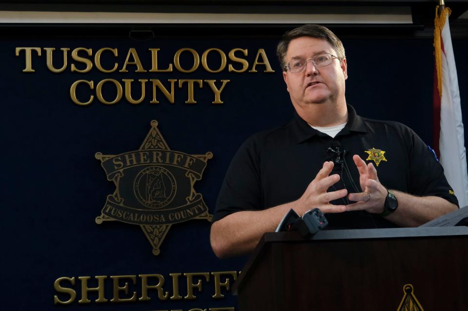 Feb. 2, 2023; Tuscaloosa, AL, USA; Tuscaloosa County Violent Crimes Unit Commander Capt. Jack Kennedy announces the solution to a 30-year-old cold case involving two rapes committed 10 years apart.