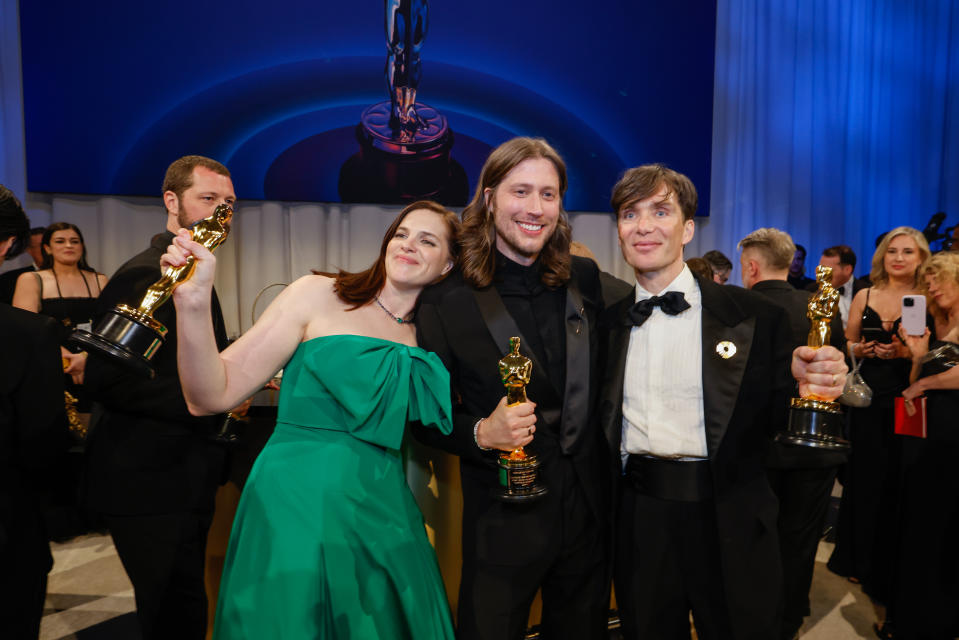 Hollywood, CA - March 10: Jennifer Lame, Ludwig Göransson and Cillian Murphy at the 96th Annual Academy Awards Governor's Ball located in the Ray Dolby Ballroom on the top level of  Ovation Hollywood in Hollywood, CA, Sunday, March 10, 2024. (Jason Armond / Los Angeles Times via Getty Images)