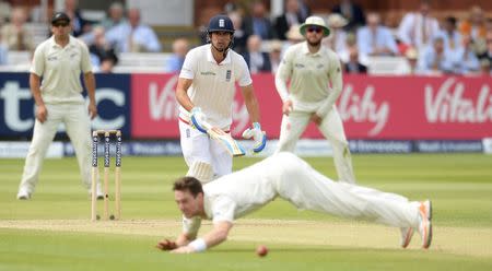 Cricket - England v New Zealand - Investec Test Series First Test - Lord’s - 24/5/15 England's Alastair Cook hits the ball past New Zealand's Matt Henry. Reuters / Philip Brown