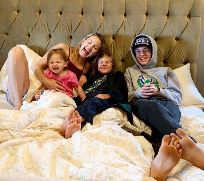 Hudson with her three children in May 2020katehudson/instagram