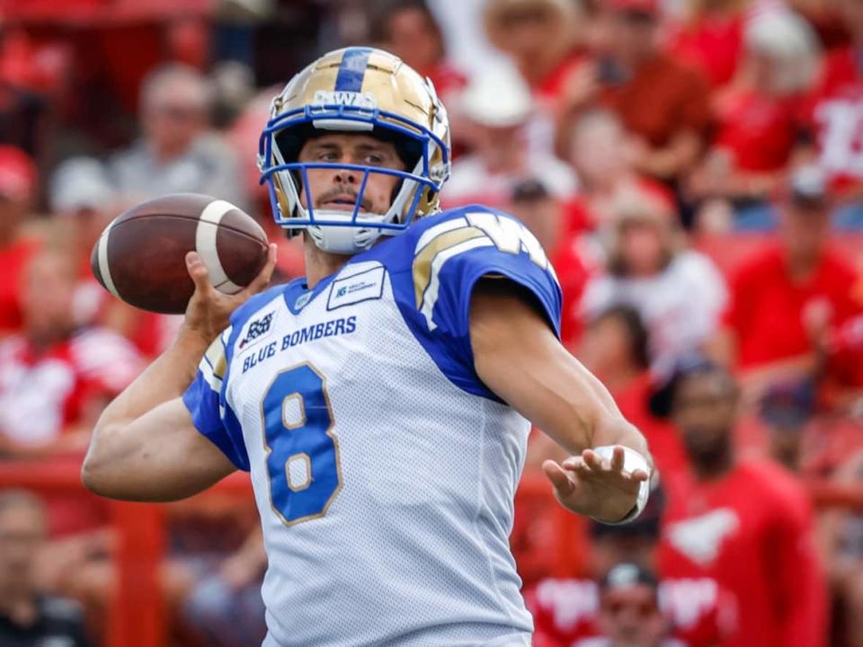 The CFL’s reigning most outstanding player and all-star quarterback, Zach Collaros, posted career-best numbers this season for the Winnipeg Blue Bombers. (Jeff McIntosh/The Canadian Press - image credit)