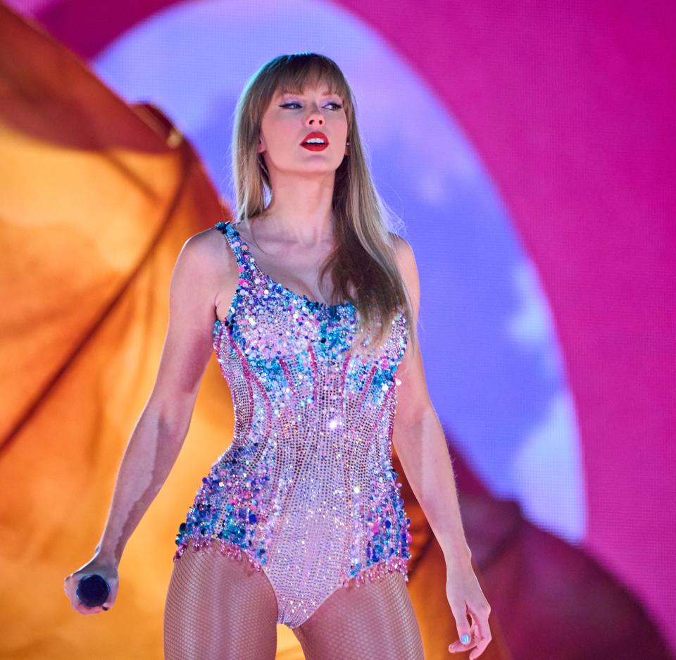Taylor Swift performs onstage on the opening night of The Eras Tour at State Farm Stadium in Glendale, aka Swift City, on Friday, March 17, 2023. The Eras Tour is Swift's first tour since her Reputation Stadium Tour in 2018.