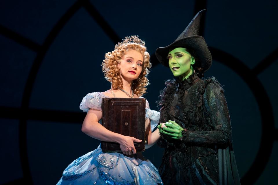 Jennafer Newberry as Glinda and Lissa deGuzman as Elphaba in the national tour of “Wicked.”