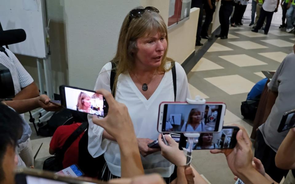 Clare Rewcastle-Brown speaking to reporters in Kuala Lumpur in 2019 - Bloomberg