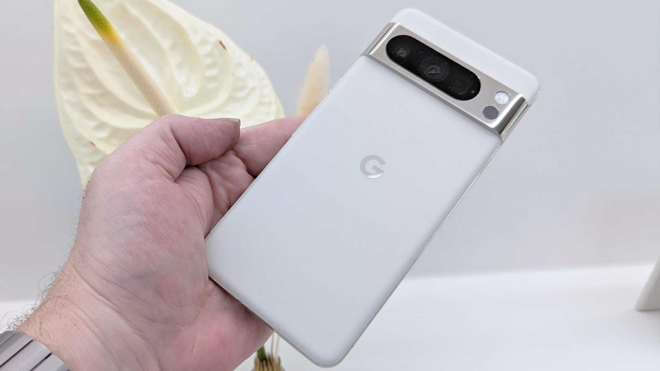 Google Pixel 8 launch hands on area Pixel 8 Pro back handheld