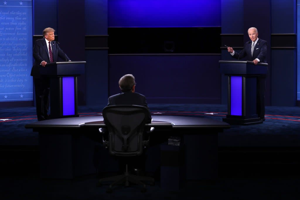 Donald Trump and Democratic presidential nominee Joe Biden debating in Cleveland, Ohio. (Getty Images)