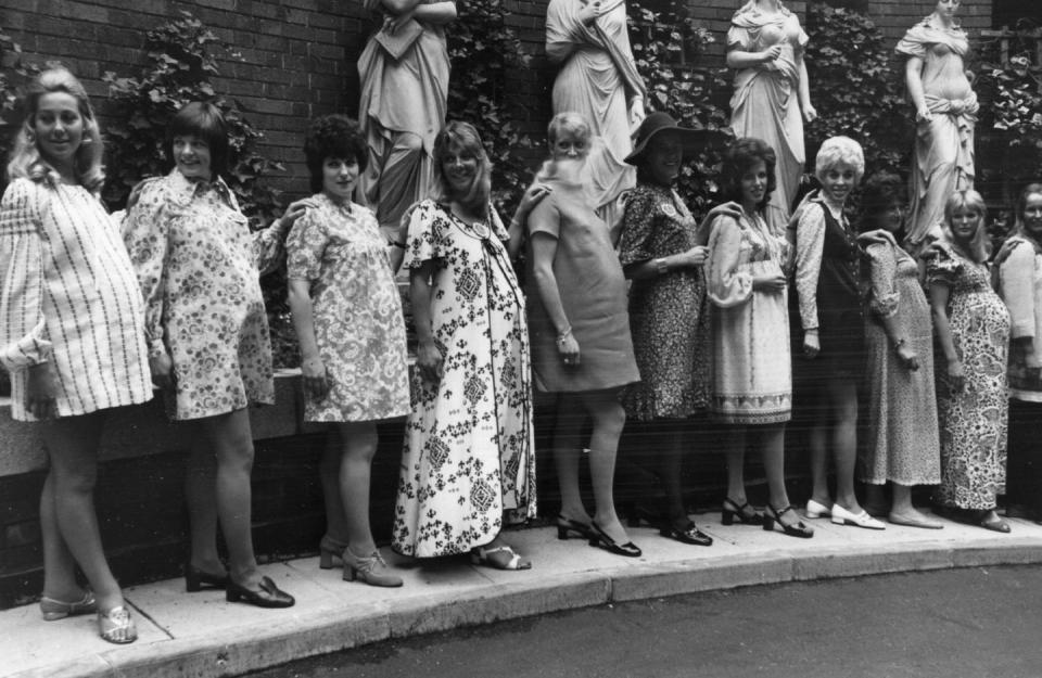 <p>Participants in the "Mother-to-Be of the Year" competition are seen here being judged on their maternity fashion and beauty.</p>