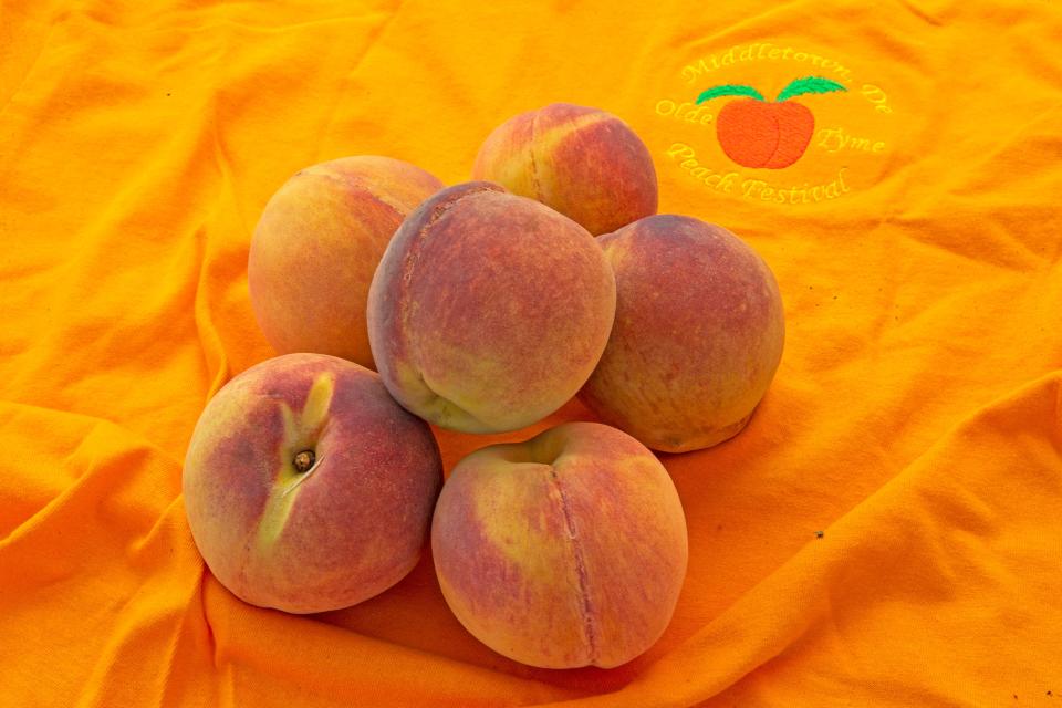 Peaches are pictured in Middletown's Historic Downtown during the annual Peach Festival, Saturday, Aug. 20, 2022.