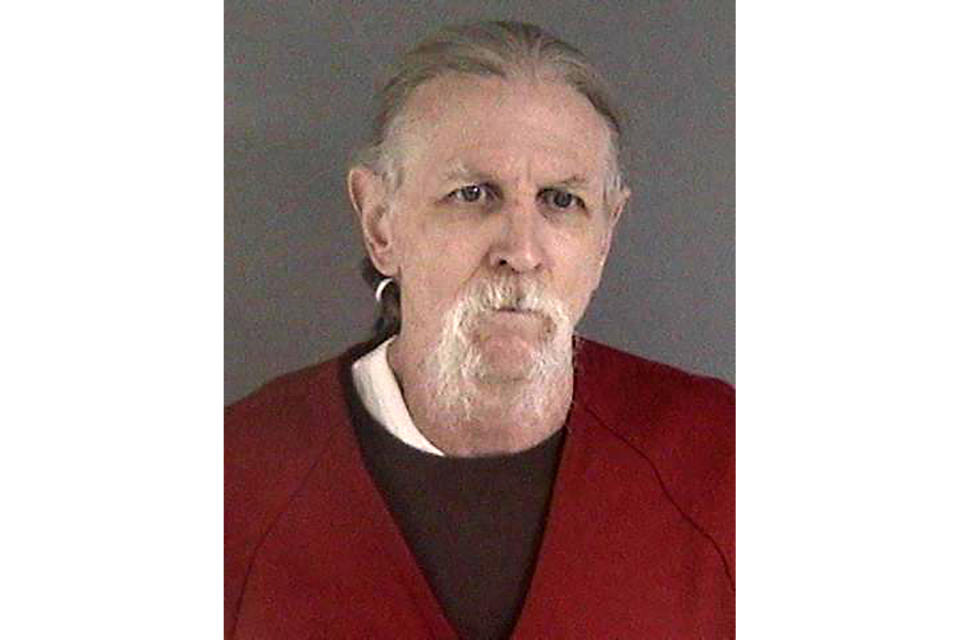 This undated booking photo provided by the Hayward Police Department, in California, shows David Misch. On Monday, Dec. 21, 2020, Northern California authorities announced that they have filed charges against convicted killer David Misch in the kidnapping and murder of Michaela Joy Garecht, a cold case that stunned the Bay Area for decades. Police said they were only recently able to match a partial palm print at the scene to Misch. Garecht's body has never been found. (Hayward Police Department via AP)