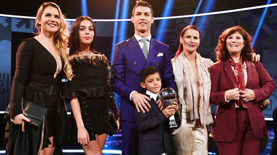 Cristiano Ronaldo, pictured here with his family at the 2017 FIFA Awards.