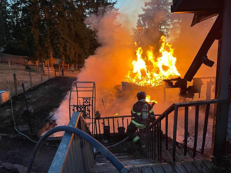 Orting Valley Fire & Rescue responding to a fire on the outskirts of the city Tuesday, Sept. 27.