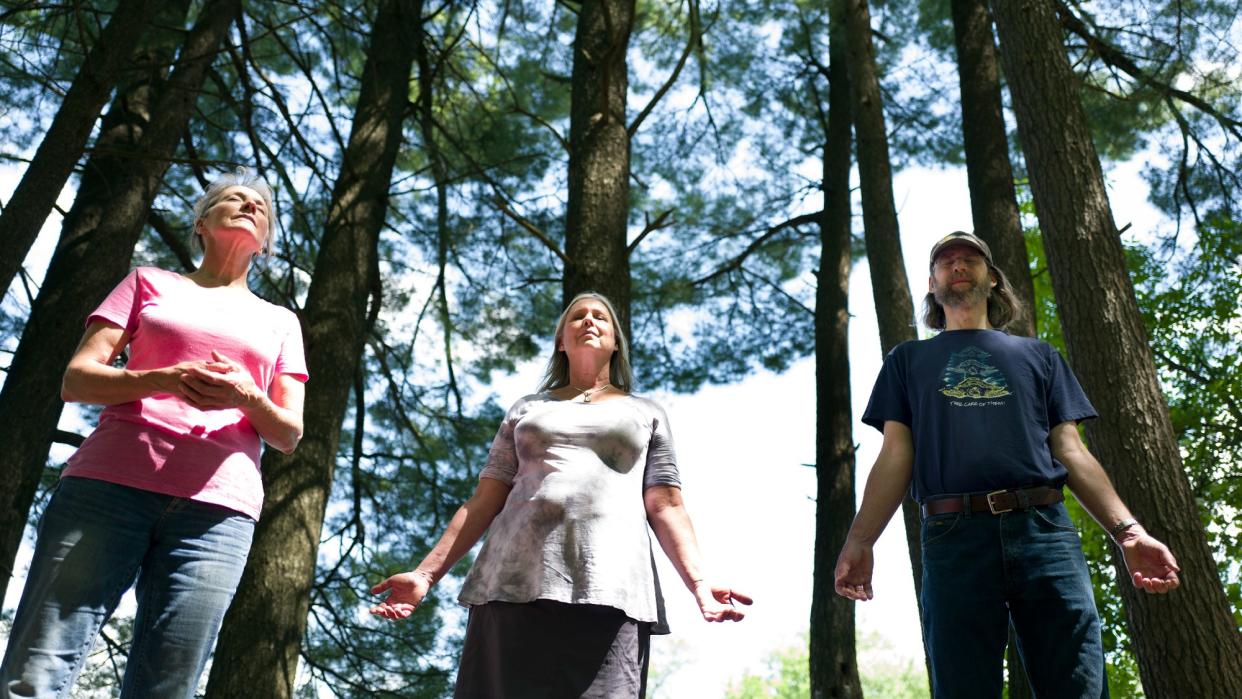  People participate in a forest bathing exercise in Marine on St. Croix, Minnesota. . 