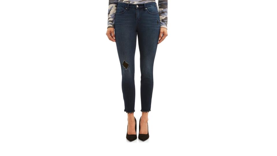 Sofia Skinny Destructed Frayed Hem Mid Rise Ankle Jean. (Photo: Walmart)