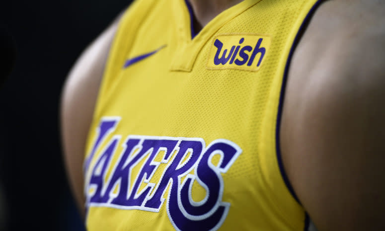 A closeup of a Lakers uniform.