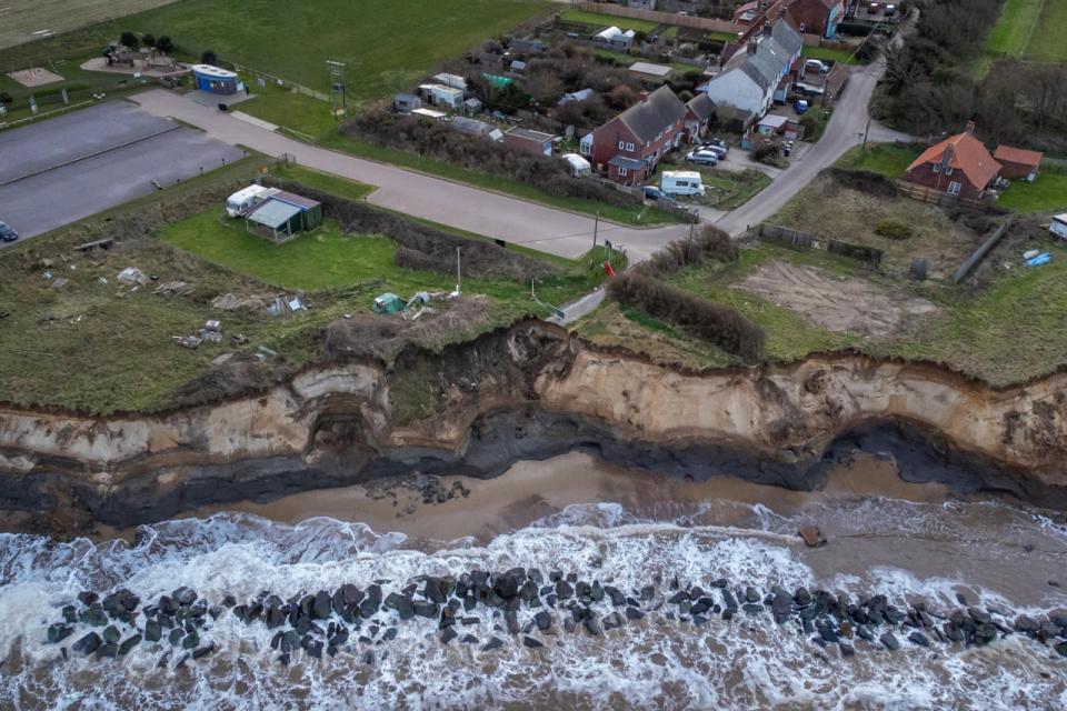 Aerial view of Happisburgh in February 2023. (SWNS)